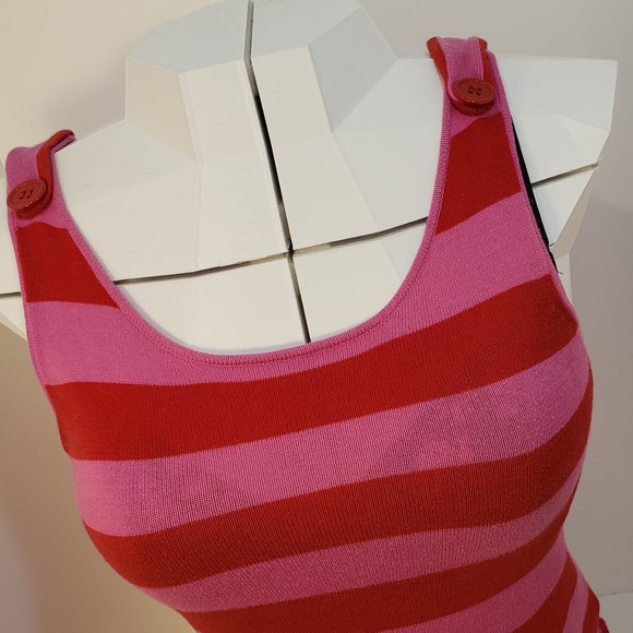 2/$30 Designer Tulle Button Tank Top Pink Striped - Picture 4 of 11